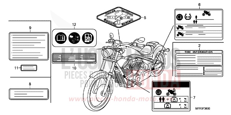 ETIQUETTE DE PRECAUTIONS de VT1300CX "FURY" GLINT WAVE BLUE METALLIC (B197) de 2010